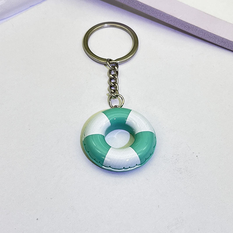 Wholesale Trendy Donut Swim Ring Resin Keychain Pendant Blue White Vacation Style Bag Charm Car Key Accessory