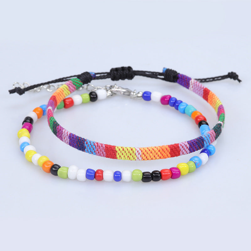 Wholesale  Bohemian style rice bead woven anklet colorful fabric foot decoration