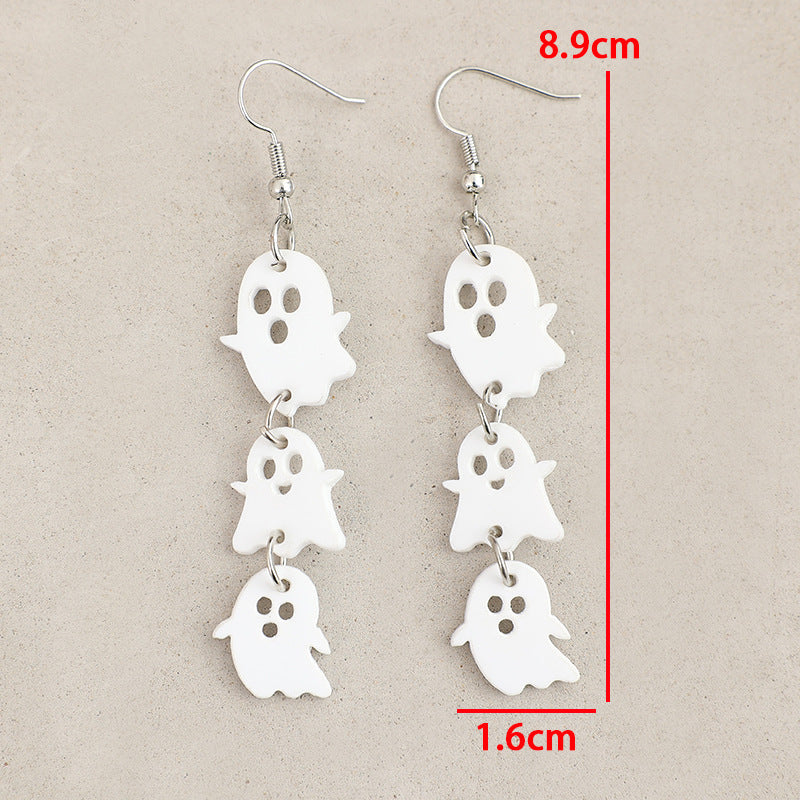 Wholesale  White Ghost Triple ing Pendant Acrylic Halloween Earrings
