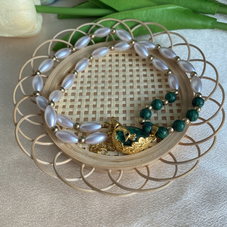 Wholesale  natural pearl peacock green crystal pendant necklace