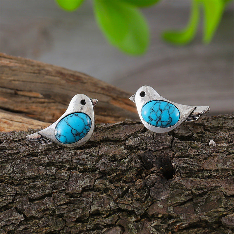 Wholesale  Creative Bird Earrings Inlaid Turquoise Vintage Earring