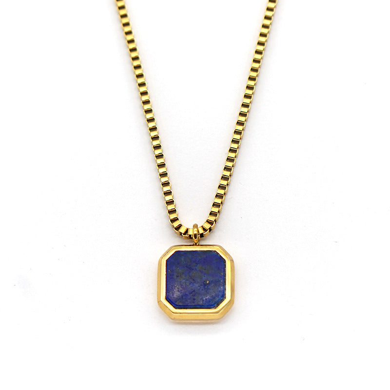 Wholesale Geometric Lapis Lazuli Titanium Steel Necklace