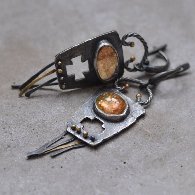 Wholesale Champagne Color Opal Earrings Antique Creative Hollow Cross Asymmetric Earrings