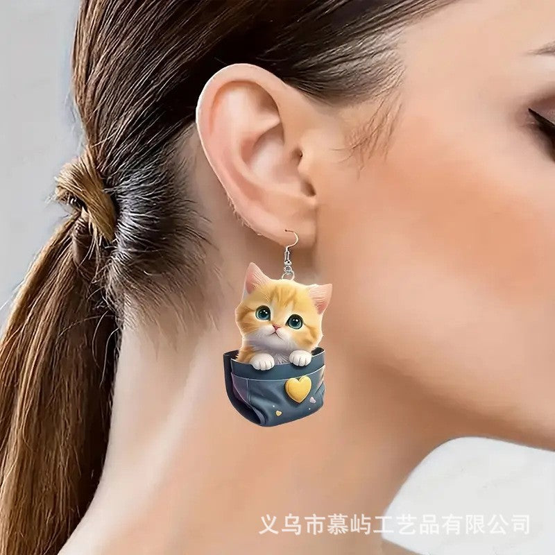 Wholesale Pocket Kitten 2D Acrylic Earrings