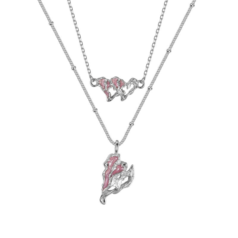 Wholesale Sakura Pink Love Heart S925 Sterling Silver Textured Epoxy Necklaces ACC-NE-YWE004