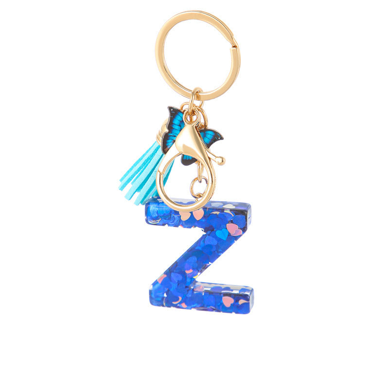 Wholesale Resin blue heart butterfly letter keychain