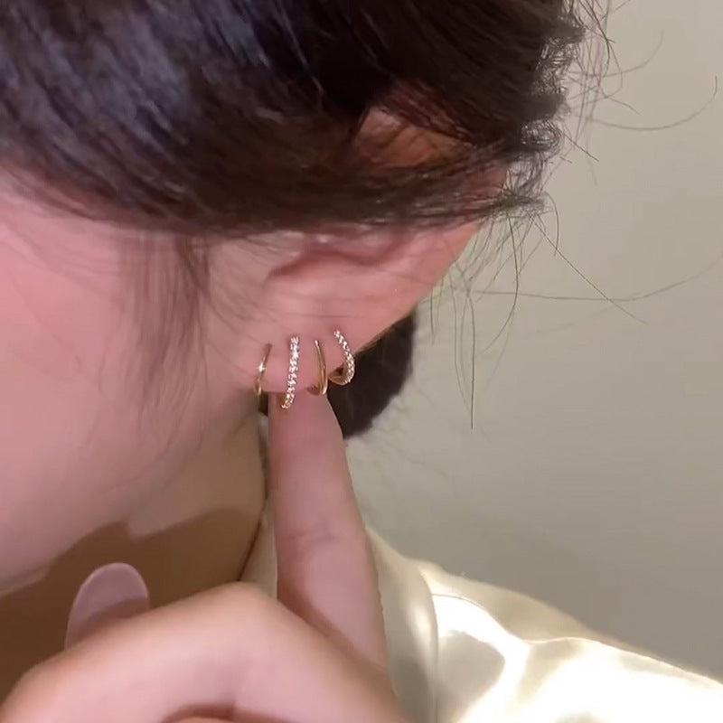 Wholesale  metal real gold silver needle zircon  earrings