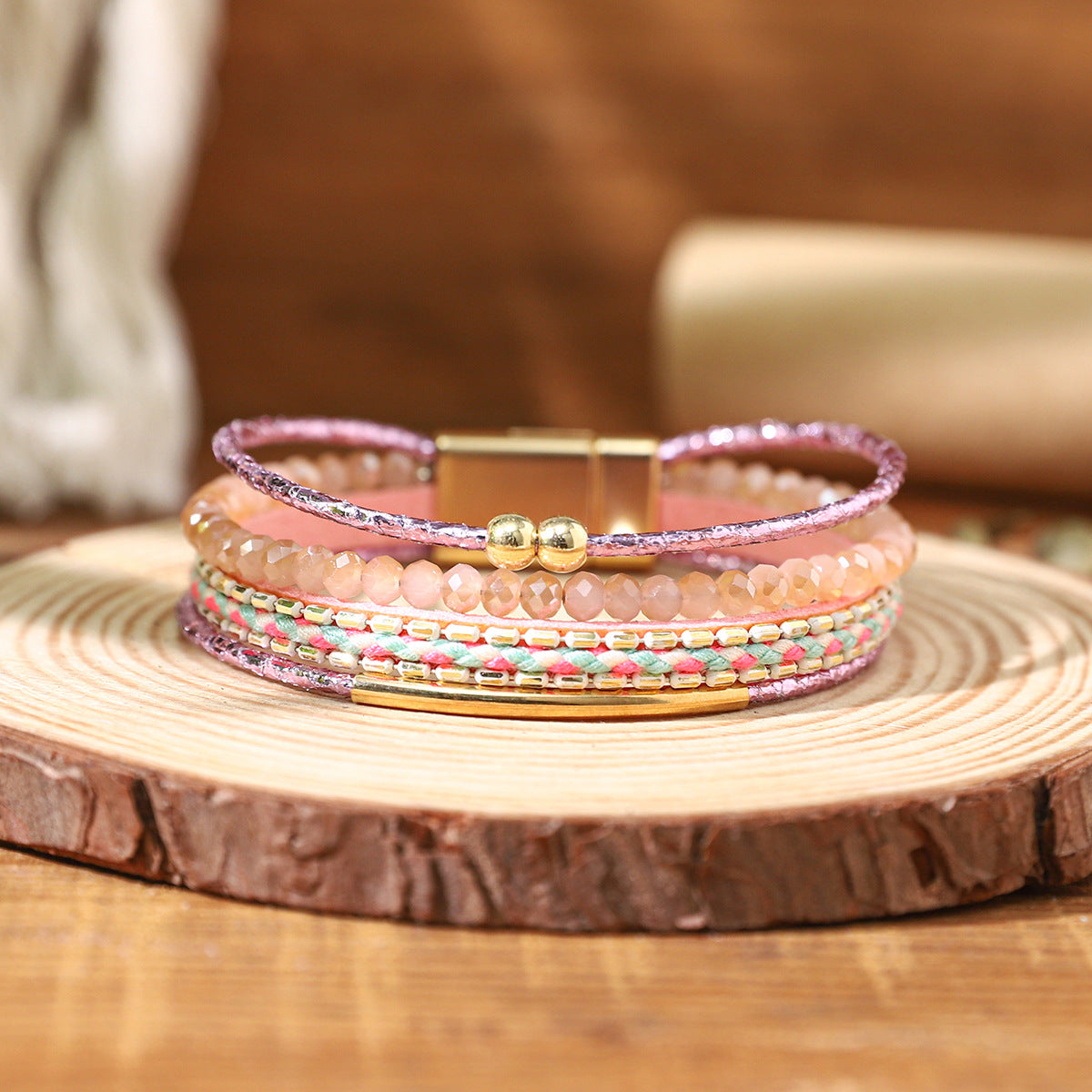 Wholesale Bohemian Multi-layer Stacked PU Leather Bracelet