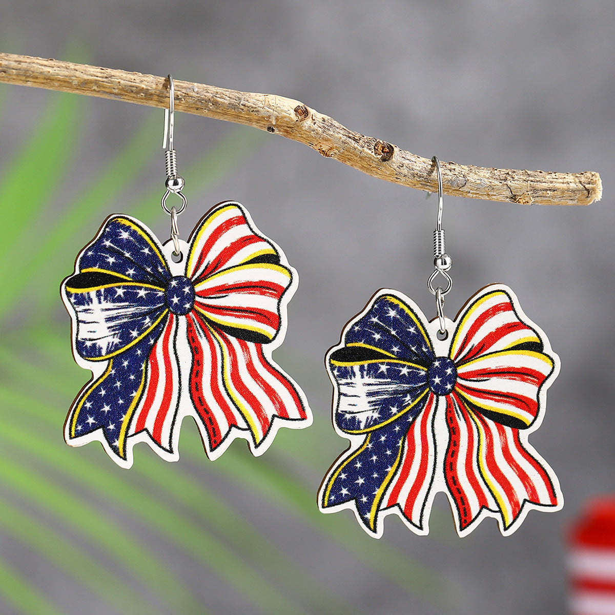 Wholesale Independence Day Element Wooden Bow Earrings