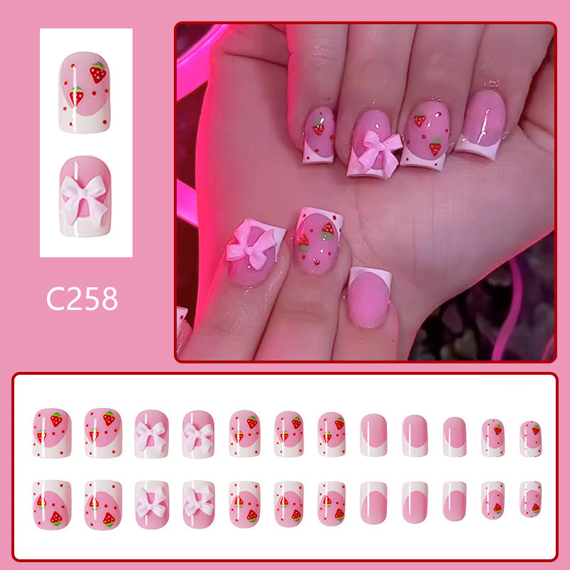 Wholesale 24 Pieces/box Nail Stickers Bow Strawberry Manicure Press-on Nails Kits ACC-NS-GuaiXL012