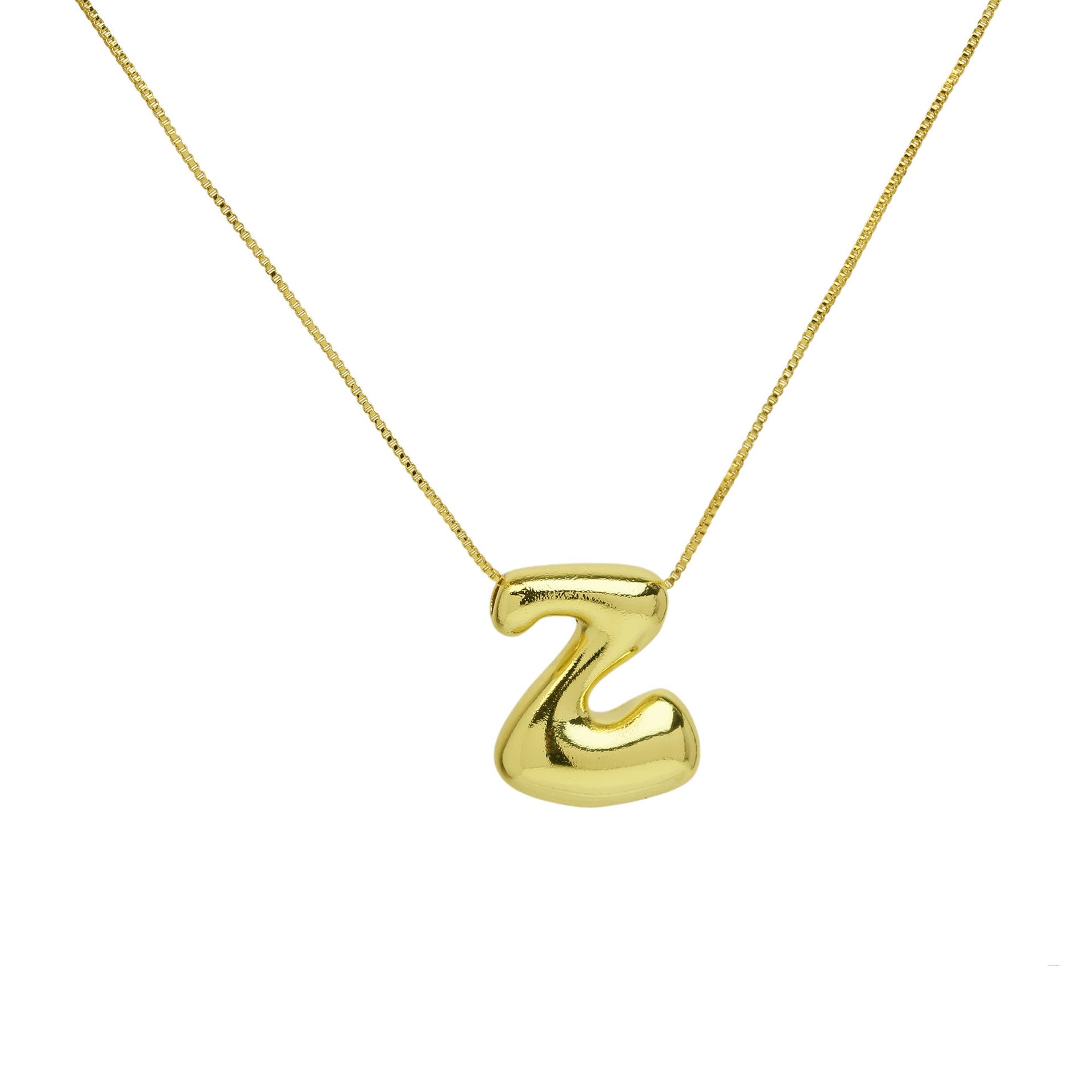 Wholesale 18K Brass Glossy Balloon Bubble 26 Letter Pendant Necklaces ACC-NE-BaiYi001