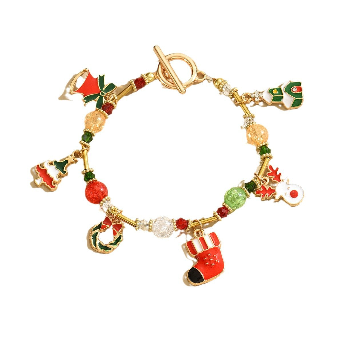 Wholesale Christmas Vintage Multi-element Elk Christmas Tree Pendant Beaded Bracelet