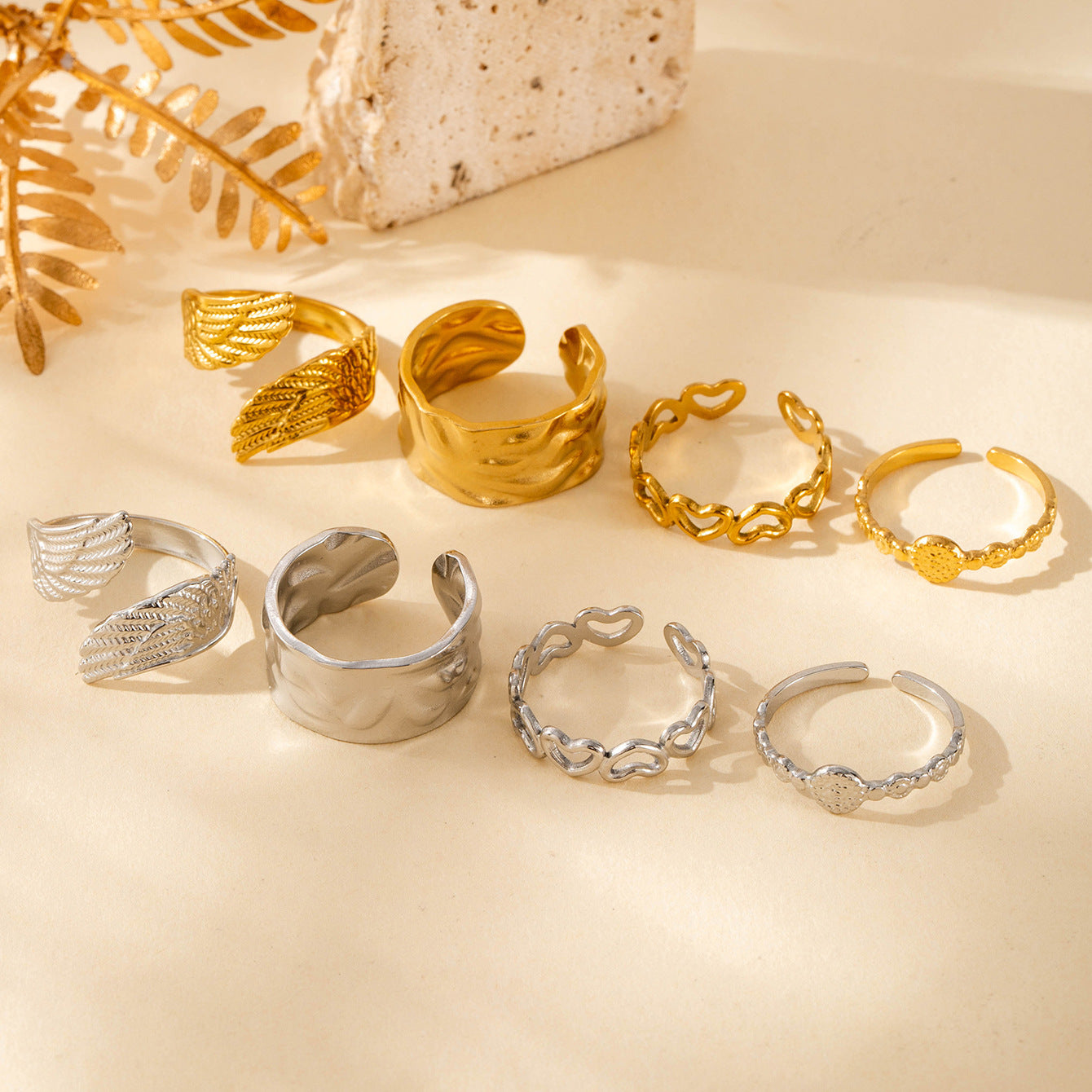 Wholesale Titanium steel hollow love angel wing adjustable ring