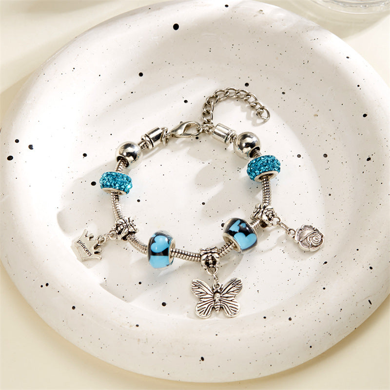 Wholesale Adjustable Beaded Bracelet Glass Crown Butterfly Flower Diamond Lobster Clasp Bracelet ACC-BT-Gangm012