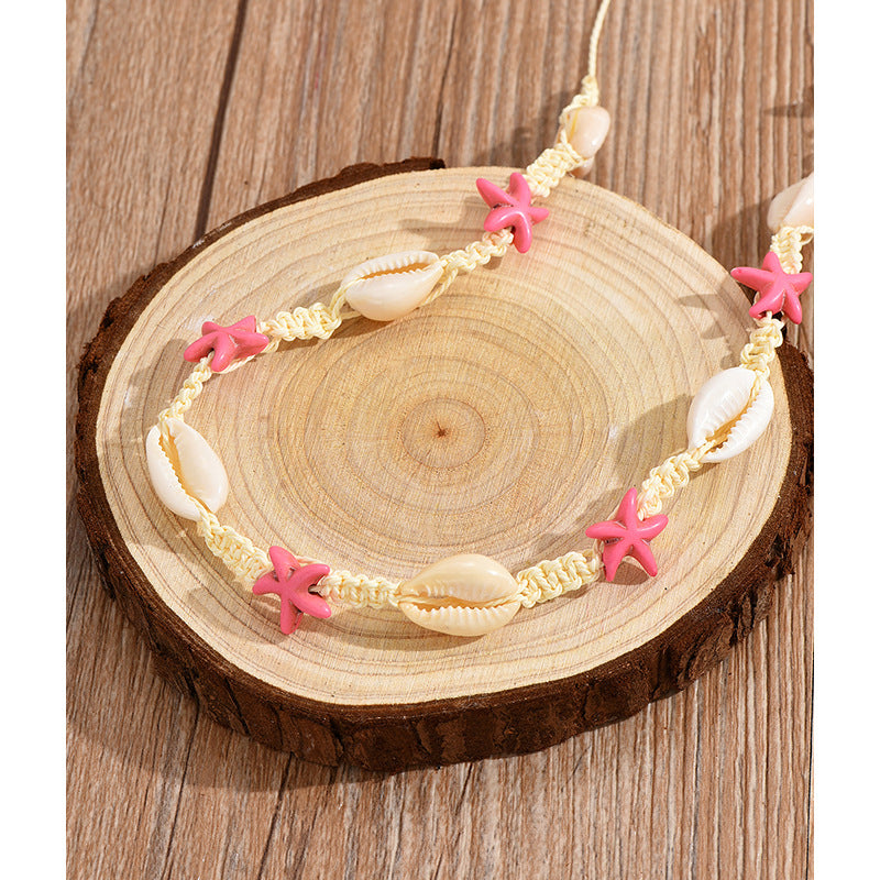 Wholesale Vacation Ocean Style Pink Shell Necklace Handwoven ACC-NE-XLH004