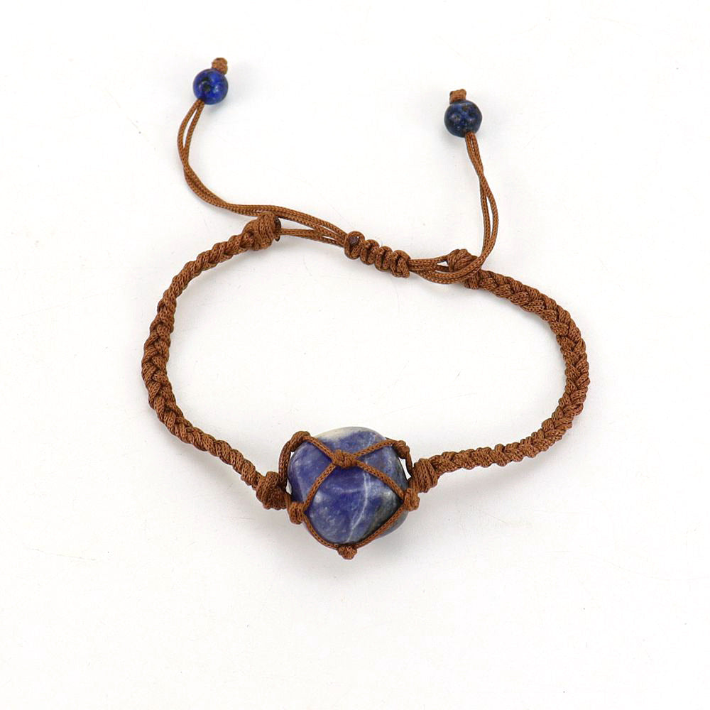 Wholesale Hand Woven Brown Jade Thread Crystal Amethyst Stone Net Pocket Bracelet ACC-BT-HanX003