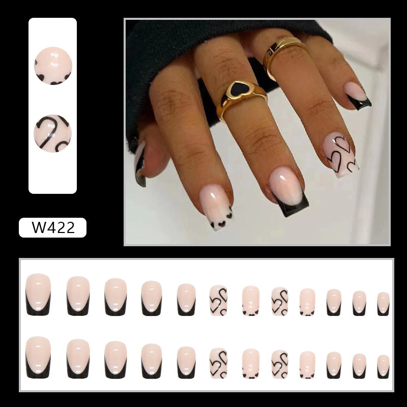 Wholesale 24 Pieces/box Valentine's Day Medium and Long Black Love Nails Kits Nail Stickers ACC-NS-QiHeng018