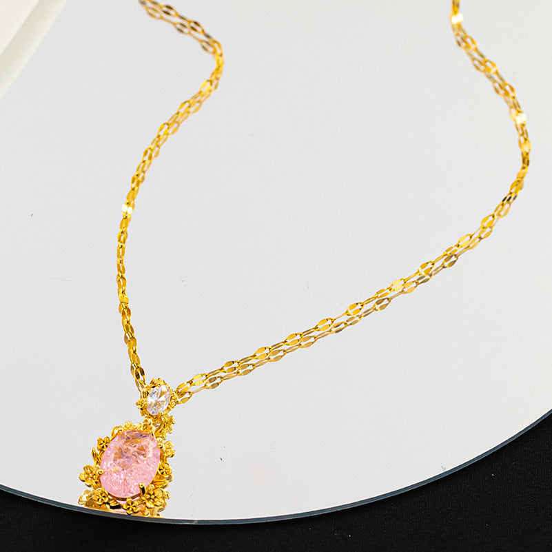 Wholesale Ice Stone Pink Diamond Light Luxury Copper Gold-plated Titanium Steel Necklace Luxury Necklaces ACC-NE-XuHao004