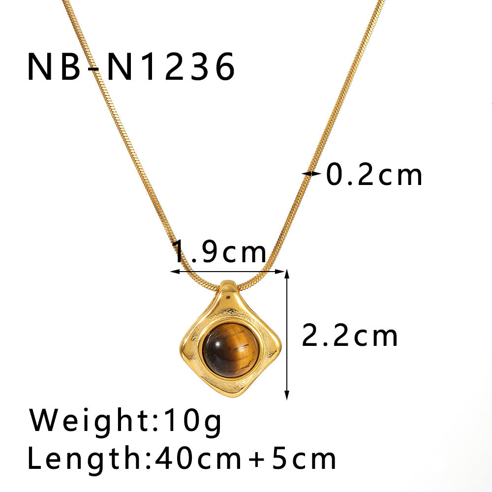 Großhandel geometrisch eingelegtes natürliches Tigerauge Amethyst -Schlangekette Edelstahl Halskette