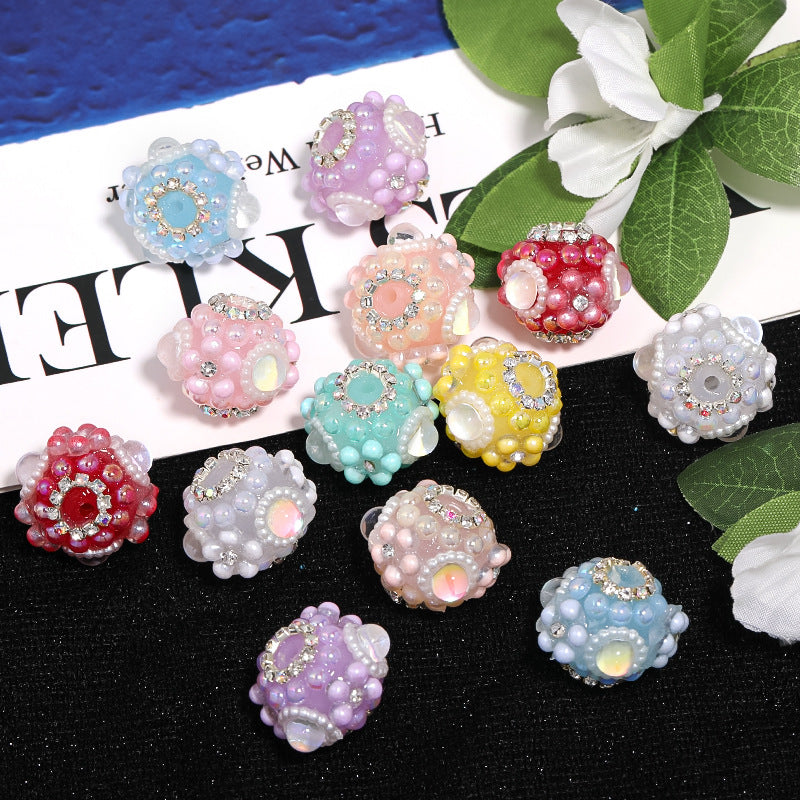 Wholesale 20pcs Heavy Diamond Five-petal Flower Chain Diamond Ball Mermaid Pearl Beads Diy Accessories ACC-BDS-BLG109