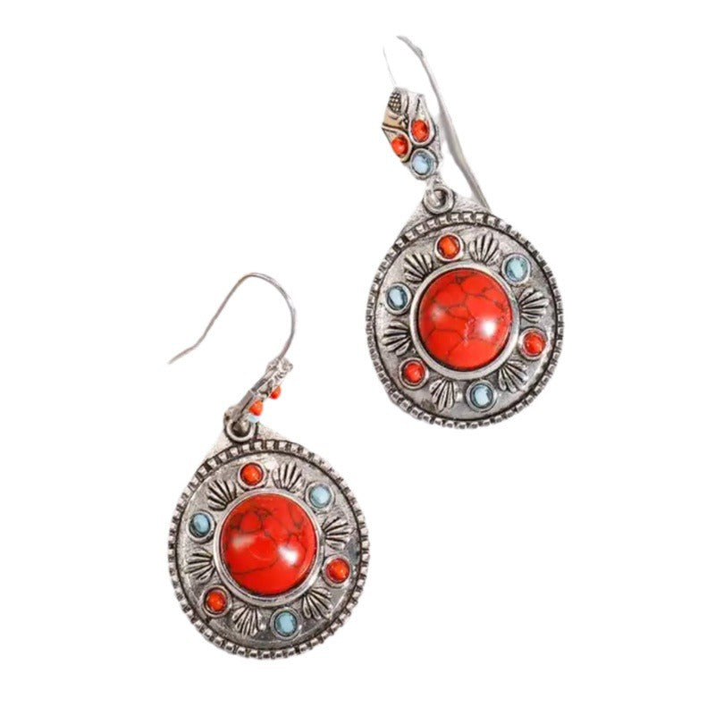 Wholesale Retro Chinese Style Turquoise Gourd Pendant Earrings,  Stylish Everyday Wear Jewelry Accessory