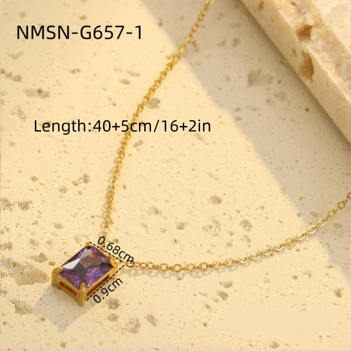 Wholesale Light Luxury  Stainless Steel Necklace Square Zircon Pendant  Clavicle Chain
