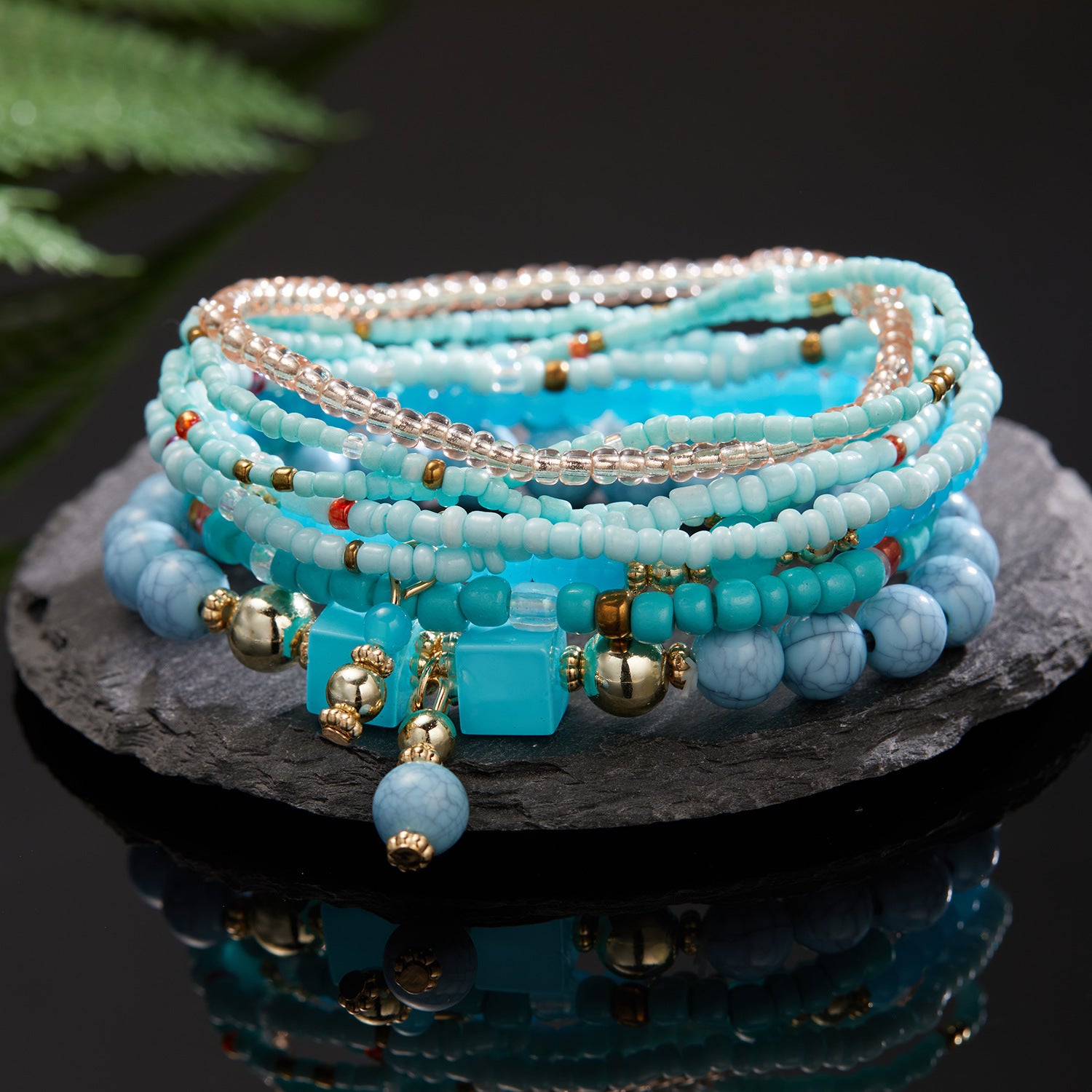Wholesale  Bohemian Beaded Bracelet suit Wings Tassel  Bodhi Beads Rice Beads Multi-layer Bracelet
