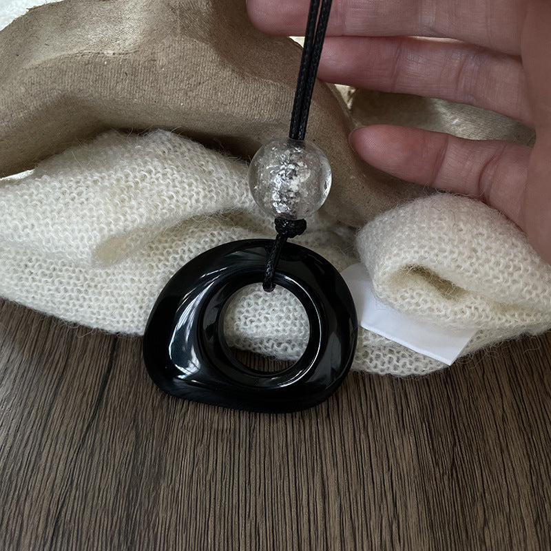 Wholesale 50mm obsidian necklace sweater chain