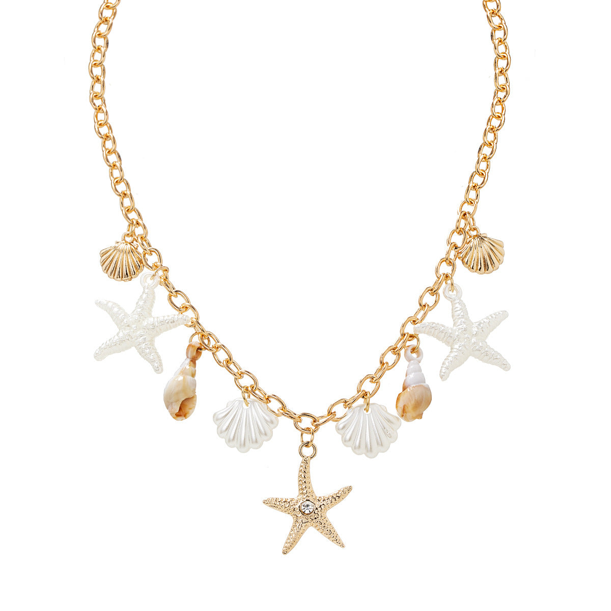 Wholesale Bohemian  alloy starfish scallop conch pendant adjustable women's necklace