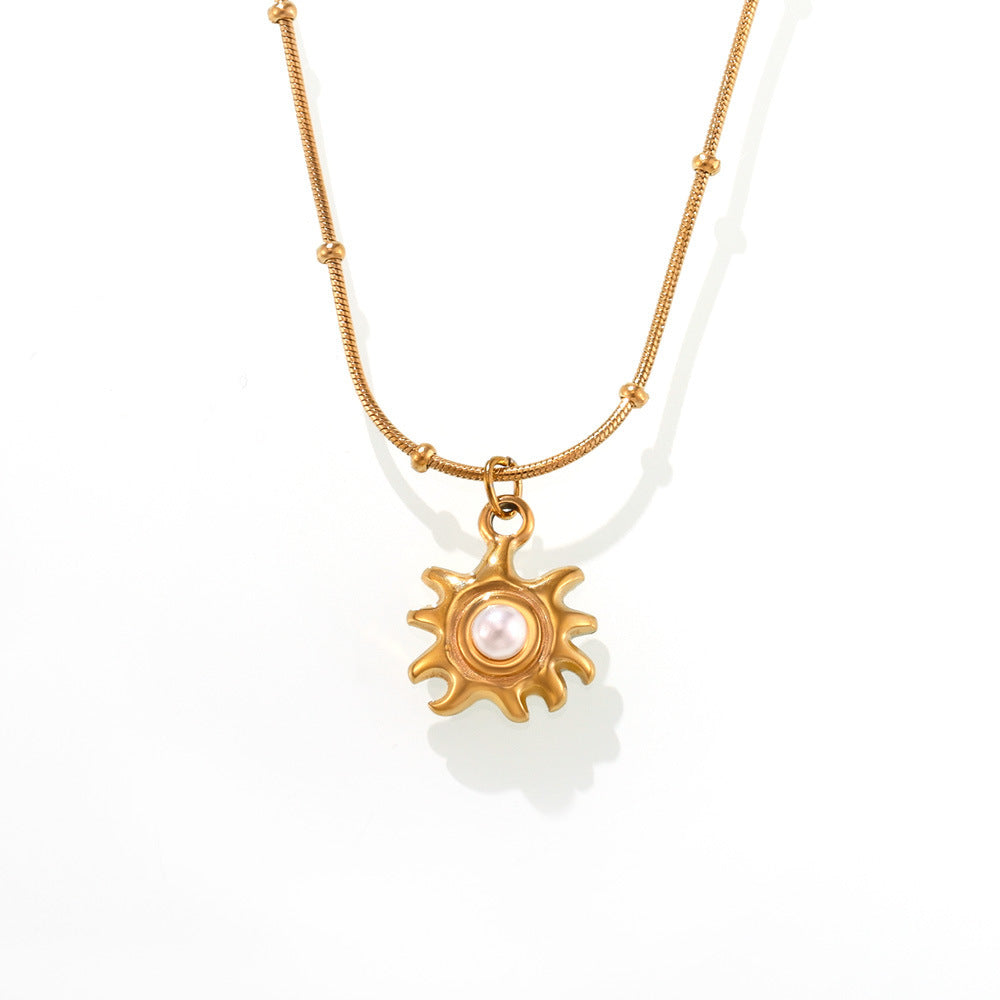 Wholesale Stainless Steel  Sunflower Beads Collarbone Necklace