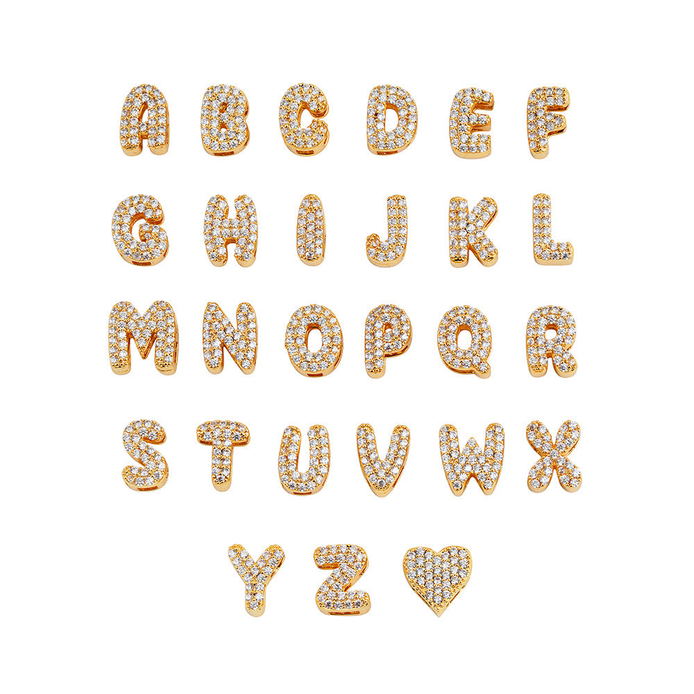 Wholesale  18k gold zircon balloon bubble 26 English letter pendant necklace