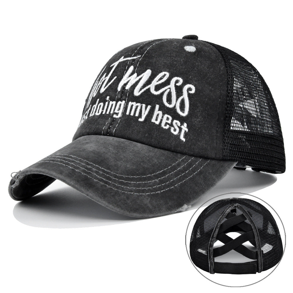 Wholesale Embroidered Hat Baseball Cap Three-dimensional Peaked Cap Cross Ponytail ACC-HT-DeXun001