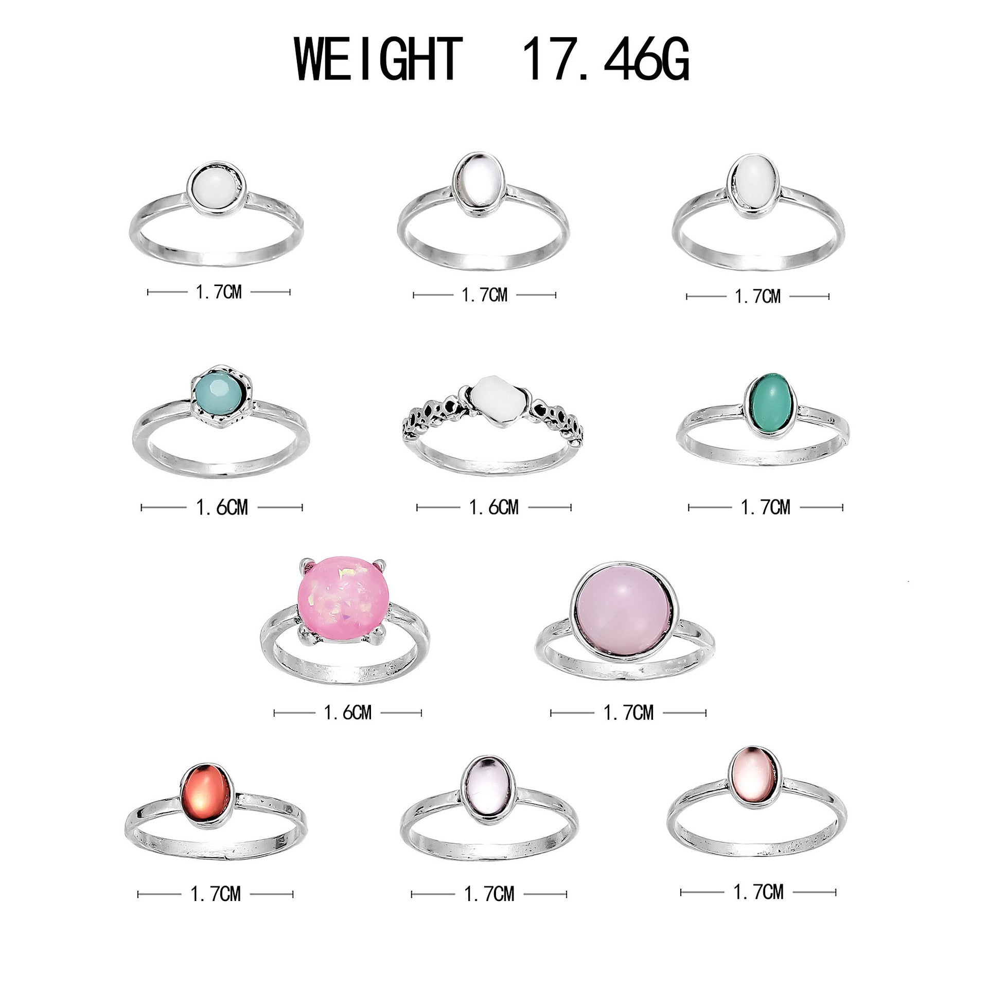 Wholesale  colorful candy color gem 11 suit ring