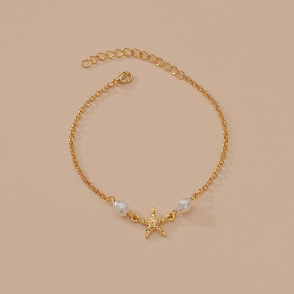 Wholesale Bohemian alloy starfish shaped pearl anklet