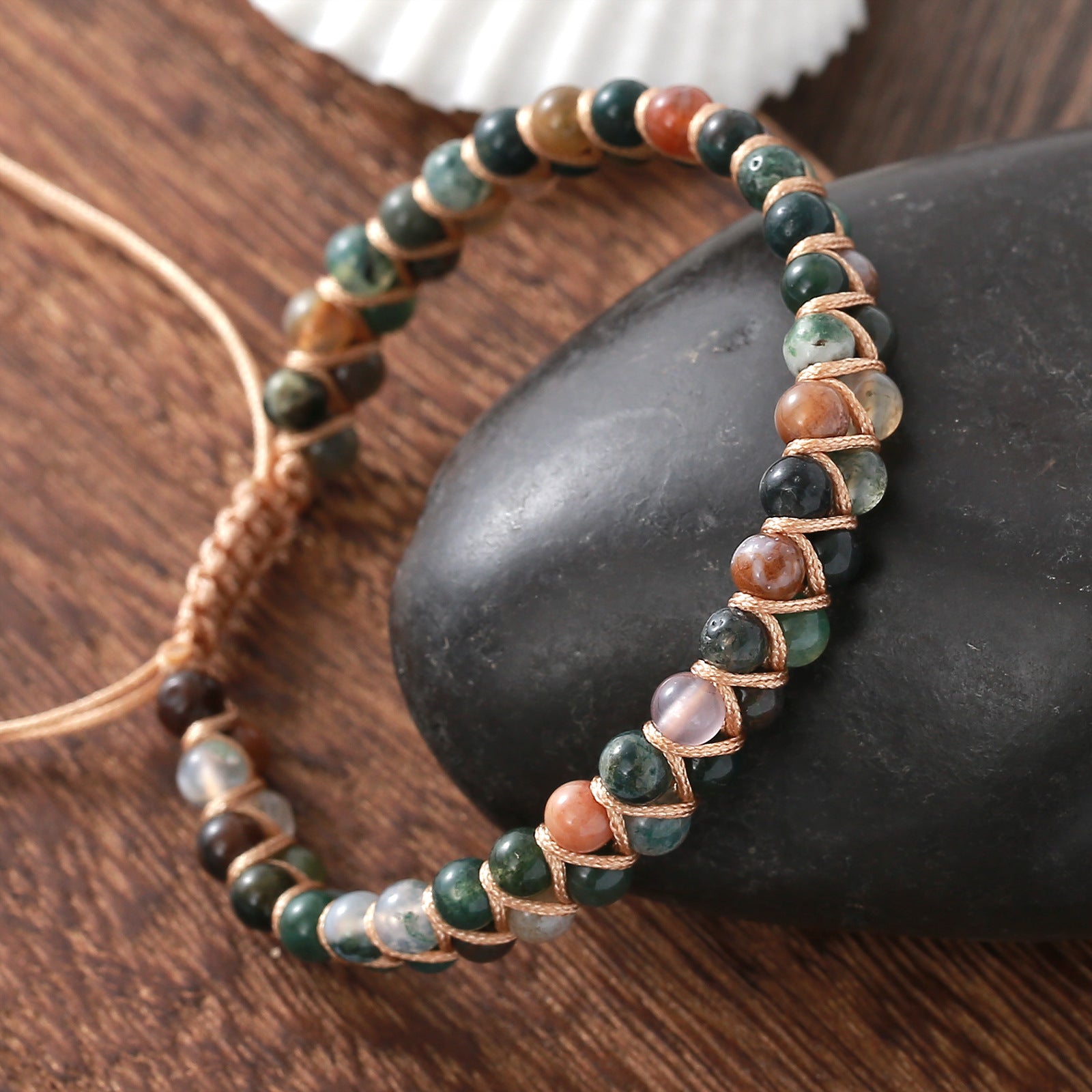 Wholesale Bohemian Natural Stone Bracelet Double Layer Handmade Adjustable Sliding Fashion Accessory for Everyday Wear and Boutique Resale