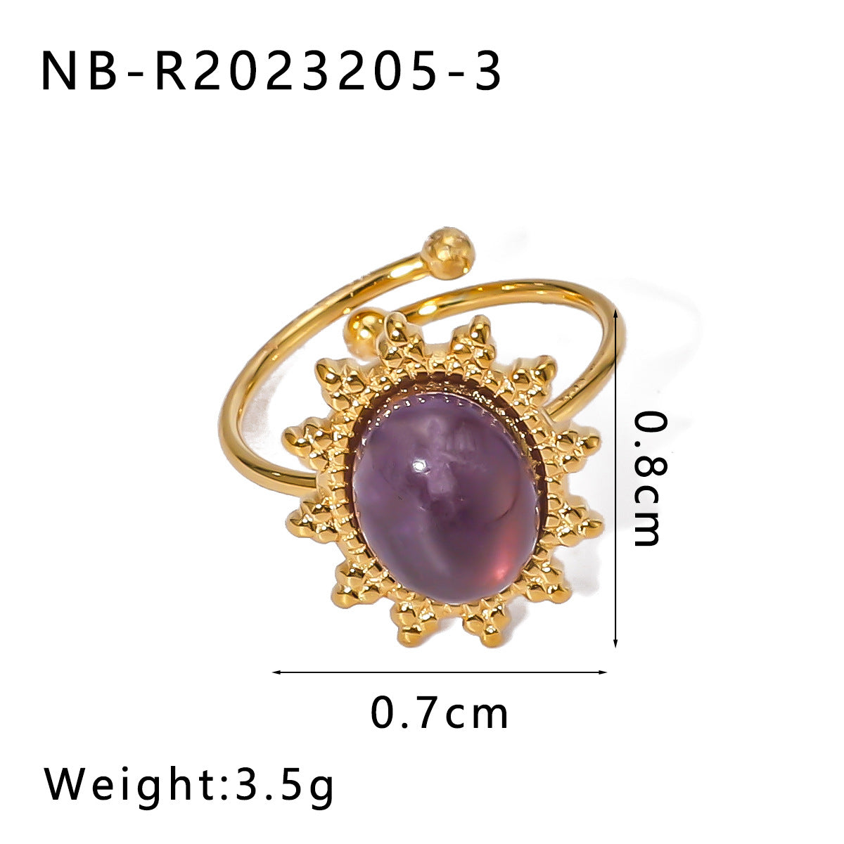 Wholesale Retro natural stone retro style titanium steel  sun opening ring