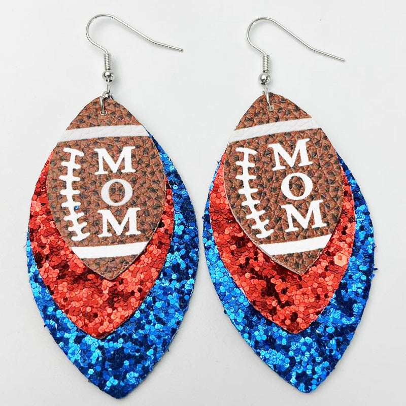 Wholesale 2pairs/pack Sports Style MOM Football Sequin Leather Earrings Mother's Day ACC-ES-HY120