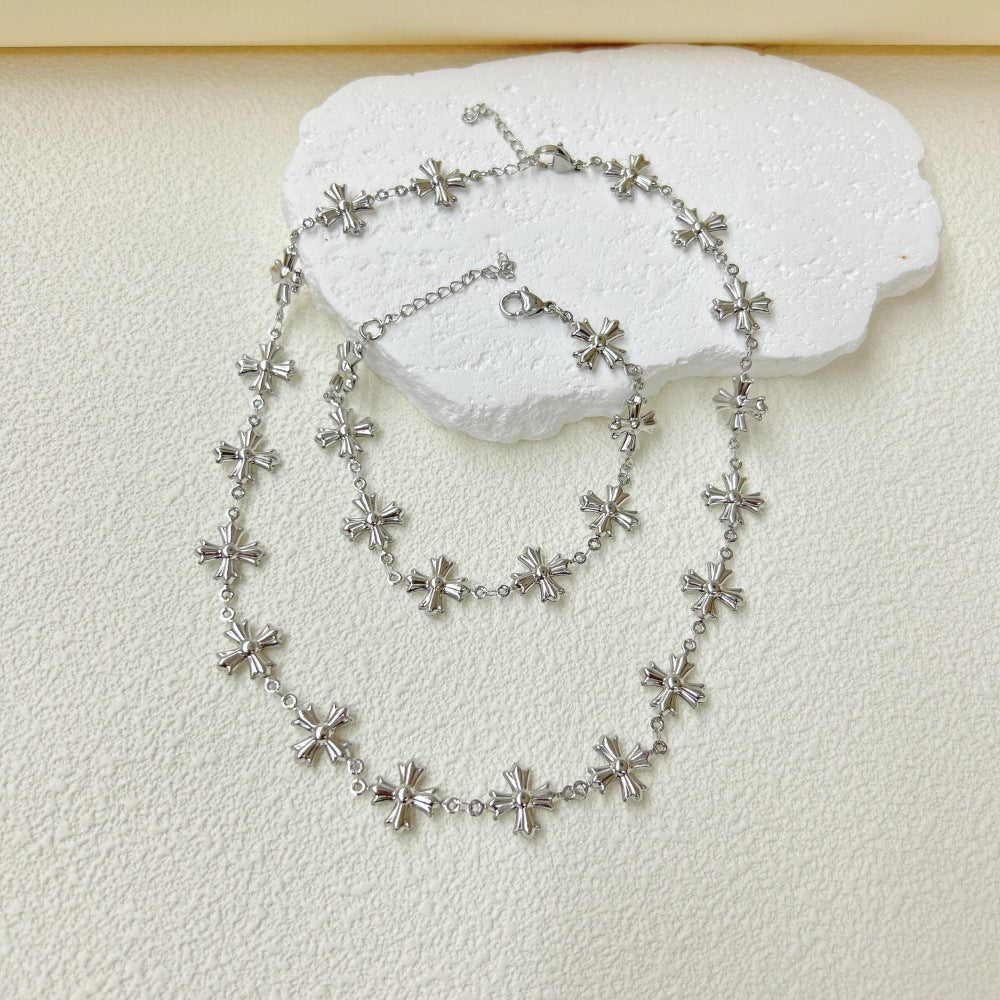 Wholesale  three-dimensional hollow stars love cross snowflake four-leaf clover necklace bracelet