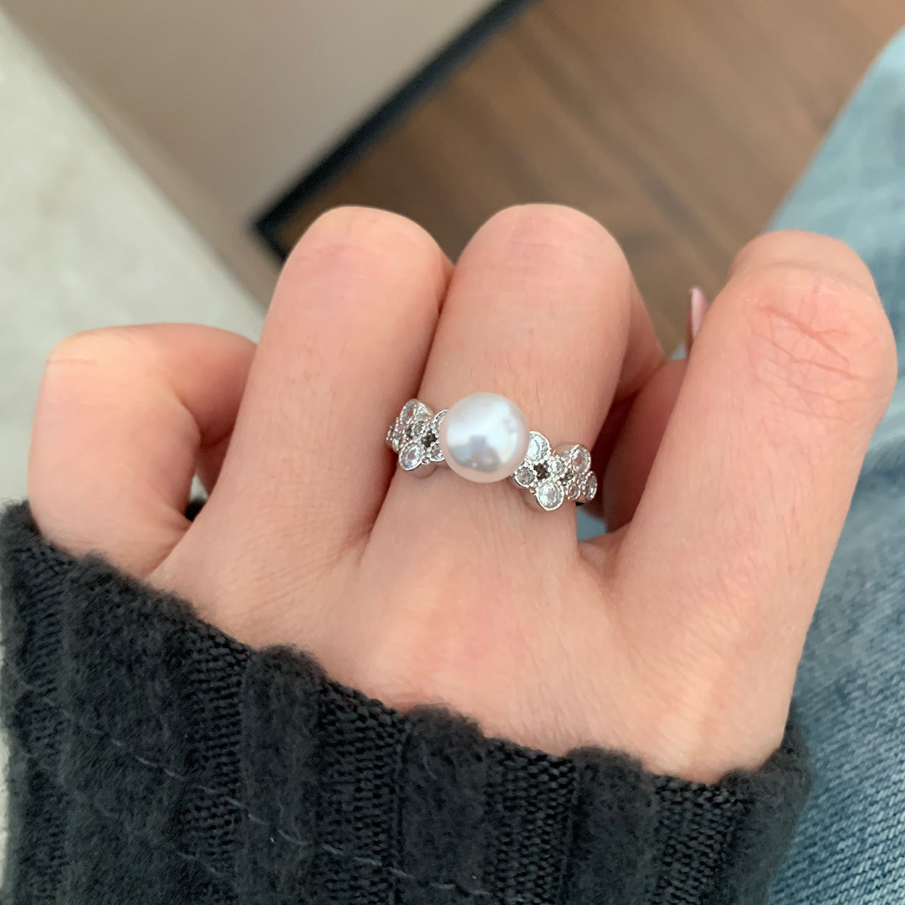 Wholesale Lace Pearl Zircon Ring  Light Luxur Ring