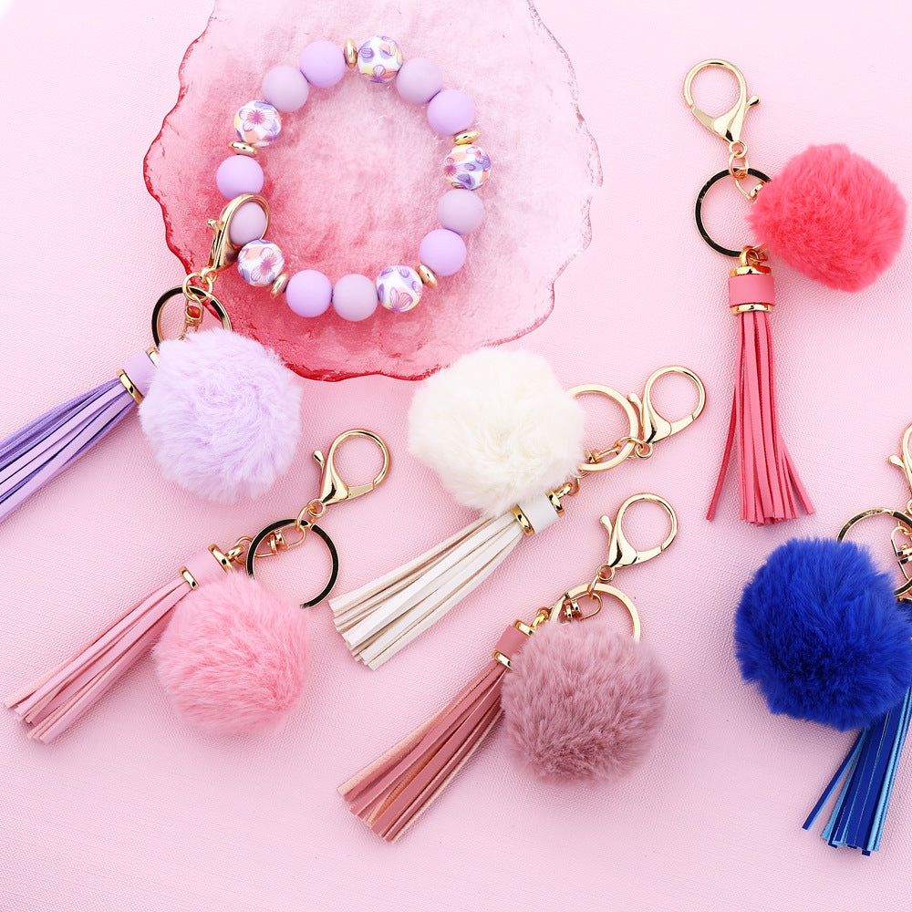 Wholesale  Silicone Bead Bracelet  Wrist Hair Ball Keychain