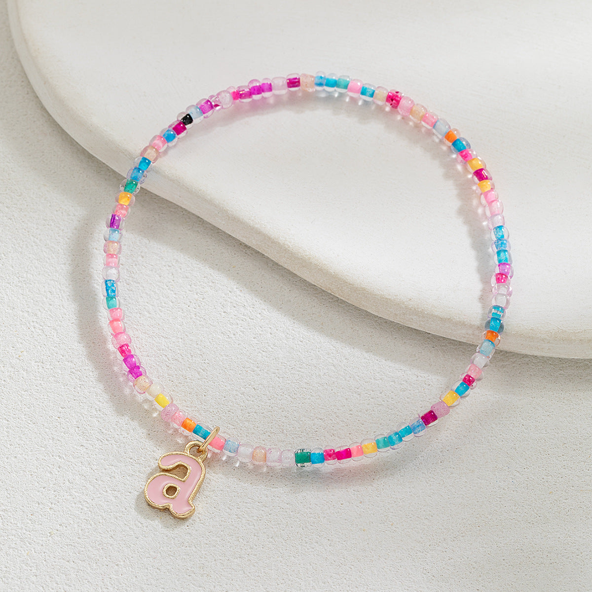 Wholesale Letter A Pendant Colorful Rice Bead Elastic Anklet