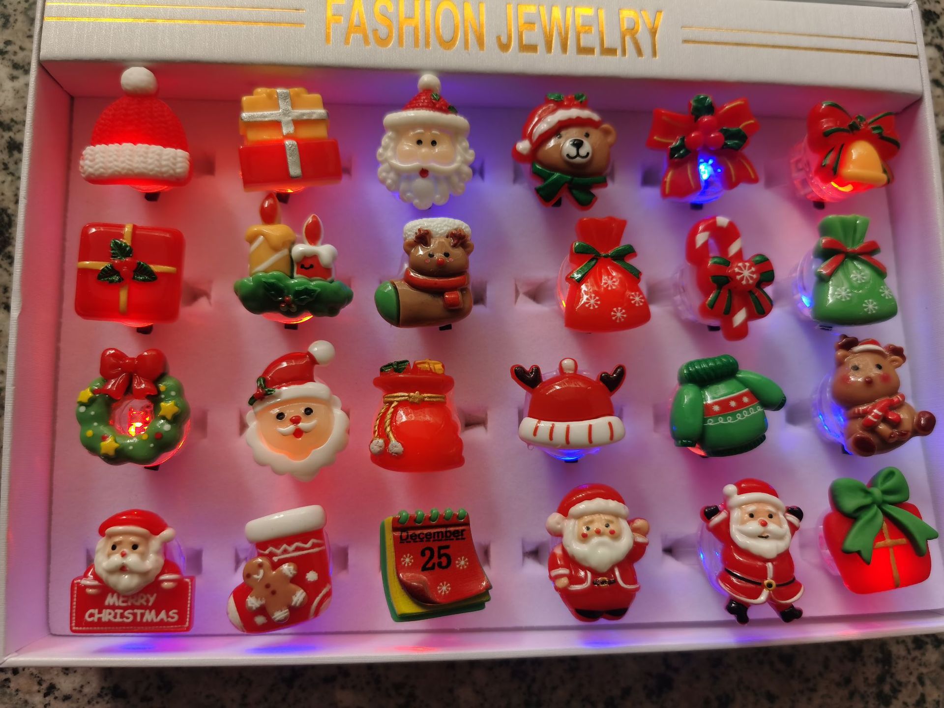 Wholesale 24pcs Resin Christmas Glow Ring Halloween Flash Finger Lights ACC-RS-ShuangM001