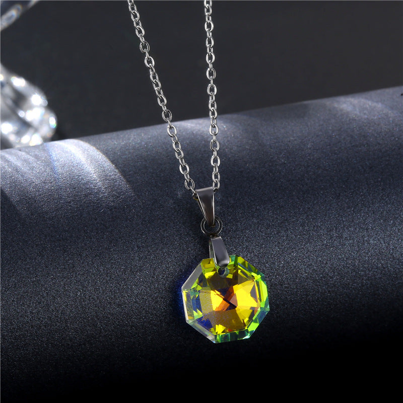 Wholesale Octagon K9 Crystal Stainless Steel Necklace ACC-NE-MinM002