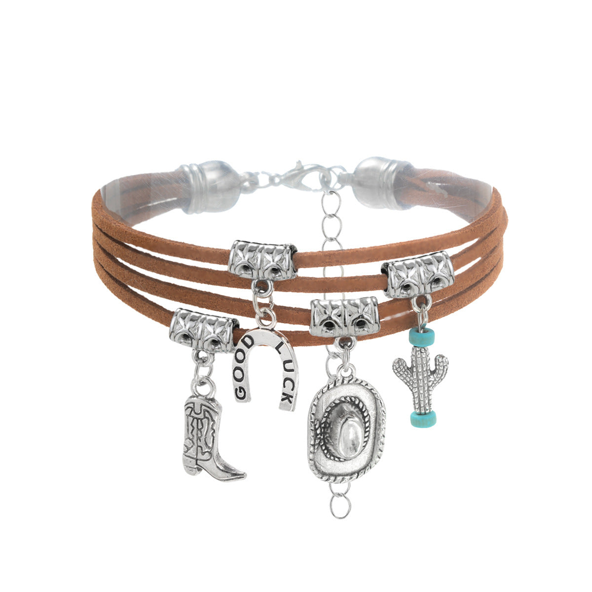 Wholesale Retro  Alloy Cowboy Hat Cowboy Boots Horseshoe Cactus Multi-layer Fleece Bracelet