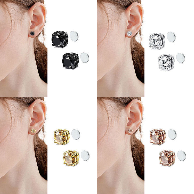 Wholesale  Stainless steel no ear hole zircon magnetic ear bone  earrings