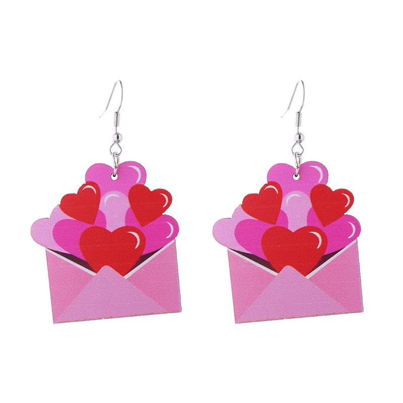 Wholesale Valentine's Day Love LOVE Printed Letters Wooden Earrings ACC-ES-ChouT002