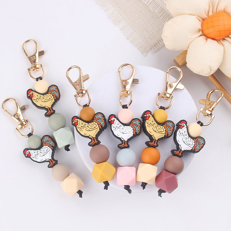 Wholesale Cartoon Rooster Silicone Beaded Keychains ACC-KC-GuangTian091