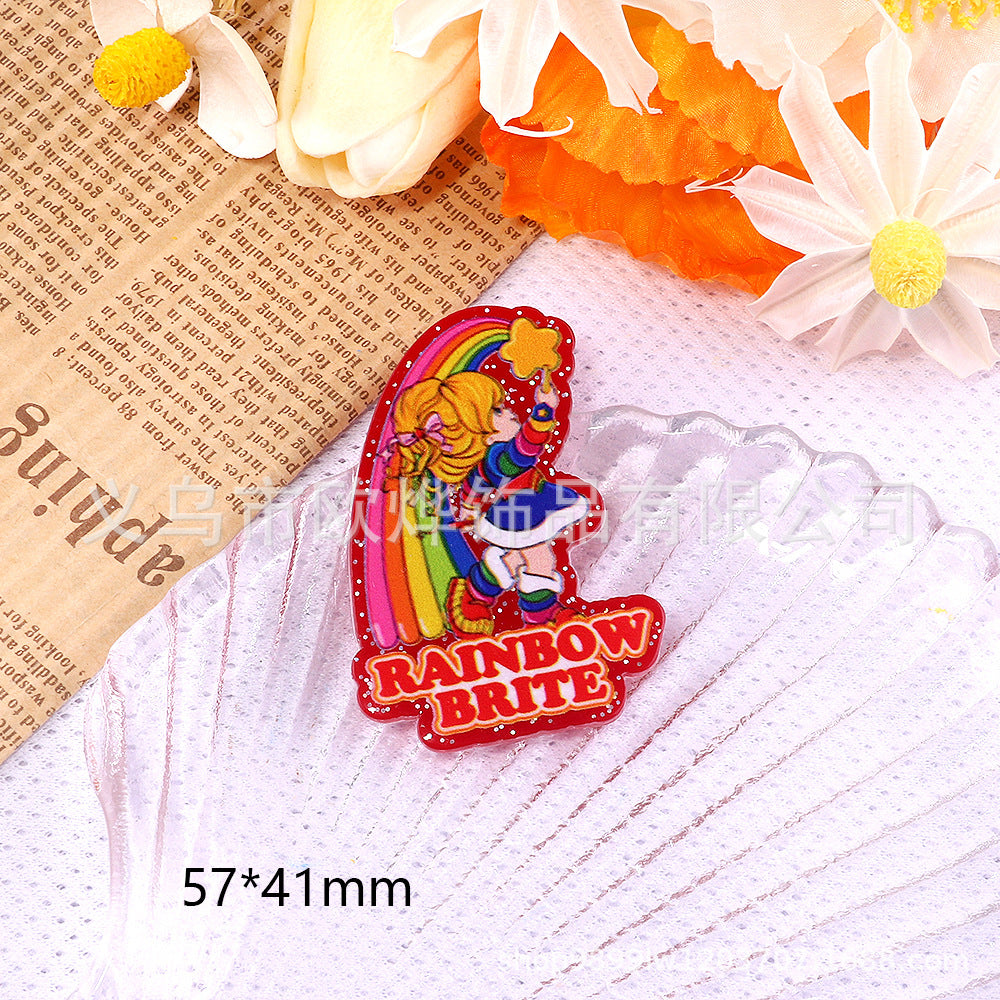 Wholesale 10pcs DIY Flatback Cartoon Rainbow Girl Acrylic Flatback Badge Reels Retractable Keychain DIY Accessories