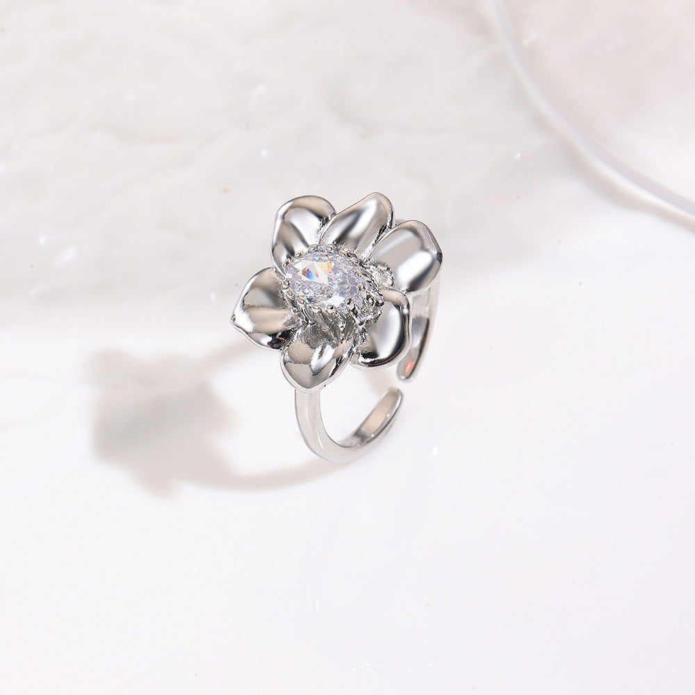 Wholesale 18k floral petal heart adjustable ring