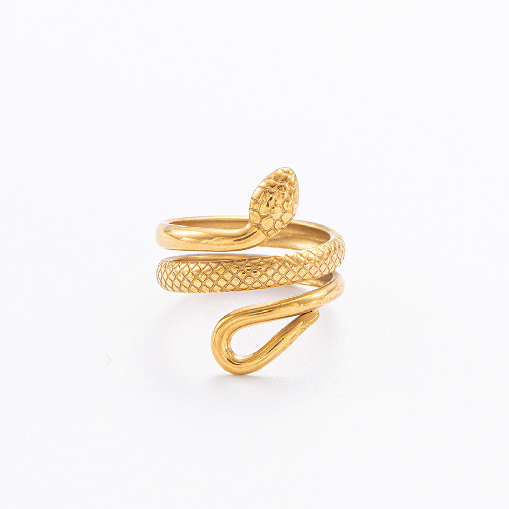Wholesale Snake-shaped Stainless Steel Electroplated 18K Gold Movable Rings ACC-RS-YuHui004
